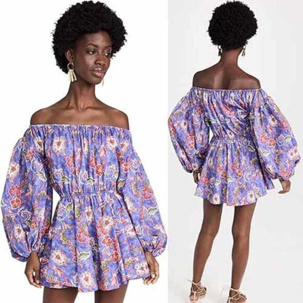 NEW Caroline Constas Charli Enchanted Paisley Off-Shoulder Mini Dress Blue - Picture 8 of 9